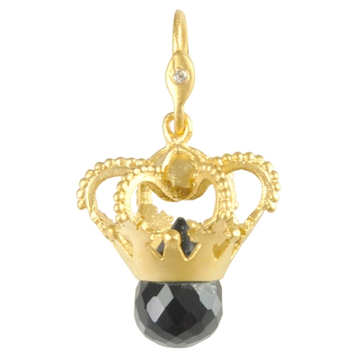 Regal Crown Pendant Gold with Onyx